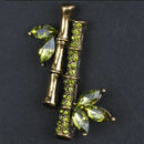 European Bamboo Leaf Brooches For Women Green Crystal Brooch Wedding Bouque B2N1