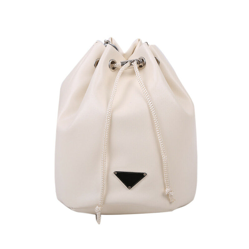 Drawstring Bucket Bag Women PU Chain Crossbody Shoulder Handbags (White)