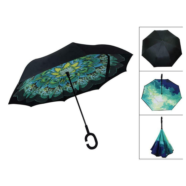 Womens Reverse Umbrella Double-Layer Uv Protection Upside Down Umbrella