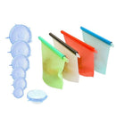 Reusable Silicone Food Storage Kit, 4 BPA Free Food Storage Bags with 6 Sil