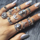 14Pcs/Set Boho Stack Crystal Flower Moon Sun Knuckle Ring Midi Finger RingsSJ 3C