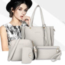 4pcs/Set Lichi Leather Tassels Women Tote Shoulder Clutch Card Bags (Grey)
