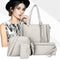 4pcs/Set Lichi Leather Tassels Women Tote Shoulder Clutch Card Bags (Grey)
