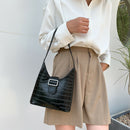 Stone Pattern Women Handbag Leather Female Retro Shoulder Tote Bag (Black)