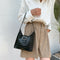 Stone Pattern Women Handbag Leather Female Retro Shoulder Tote Bag (Black)