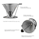 Pour over Coffee Dripper, Stainless Steel Coffee Filters Cone with Stand Re