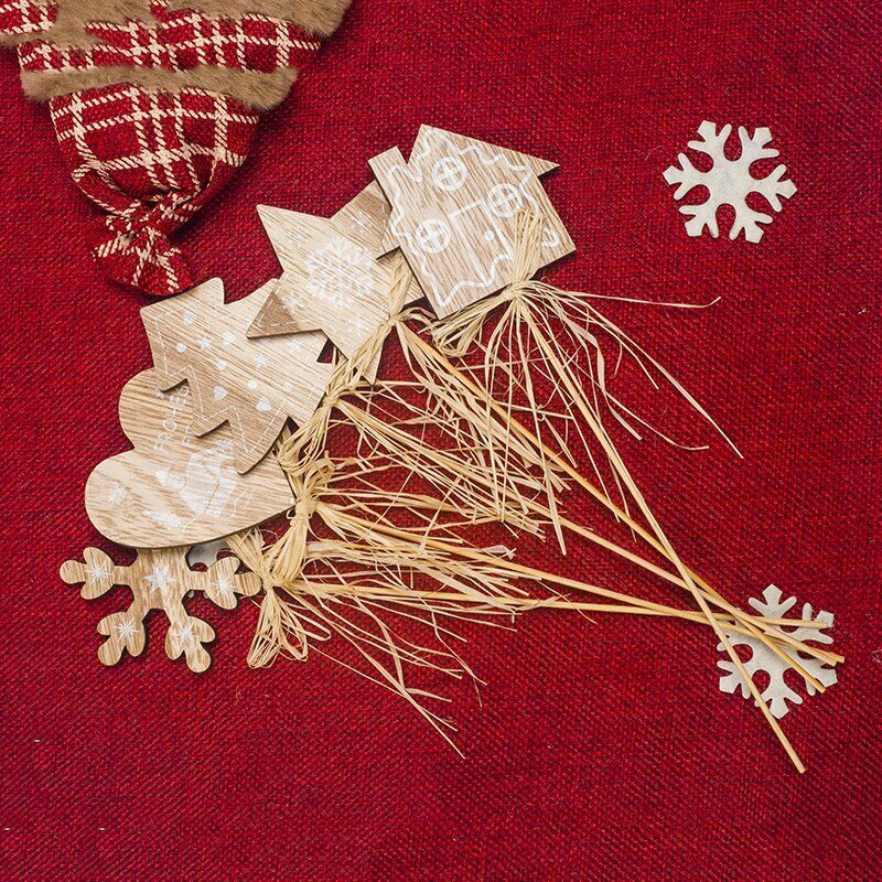 1 Set 10 Pcs Printing Wooden Christmas House Tree Star Shape Pendants Plugi