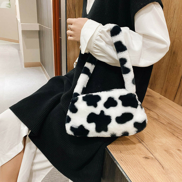 Animal Pattern Underarm Bag Women Mini Plush Shoulder Handbags Purse (6)