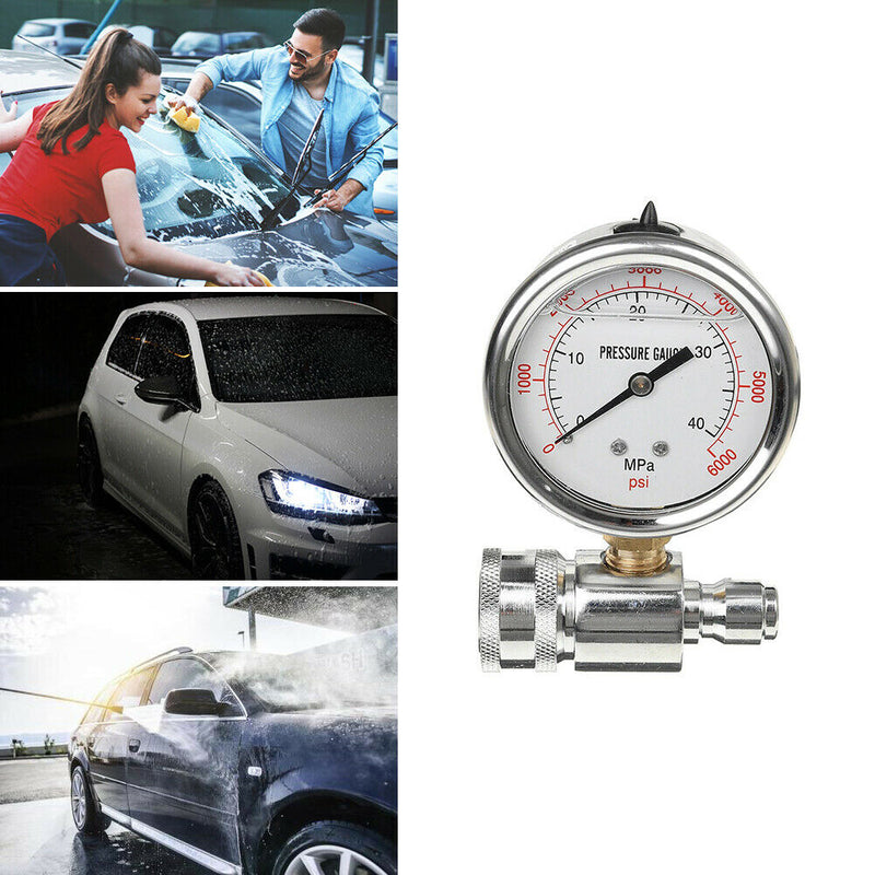 Stainless Steel Pressure Washer Pressure Gauge 6000PSI/40MPa 3/8in Fitting A
