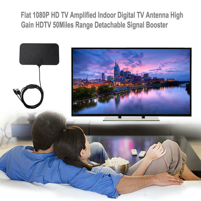 Flat 1080P TV Amplified Indoor Digital Antenna 50Miles Range Signal Booster A