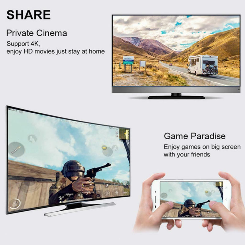 4K Miracast Dual WiFi Wireless Display HDMI TV Stick Dongle Receiver & Cable