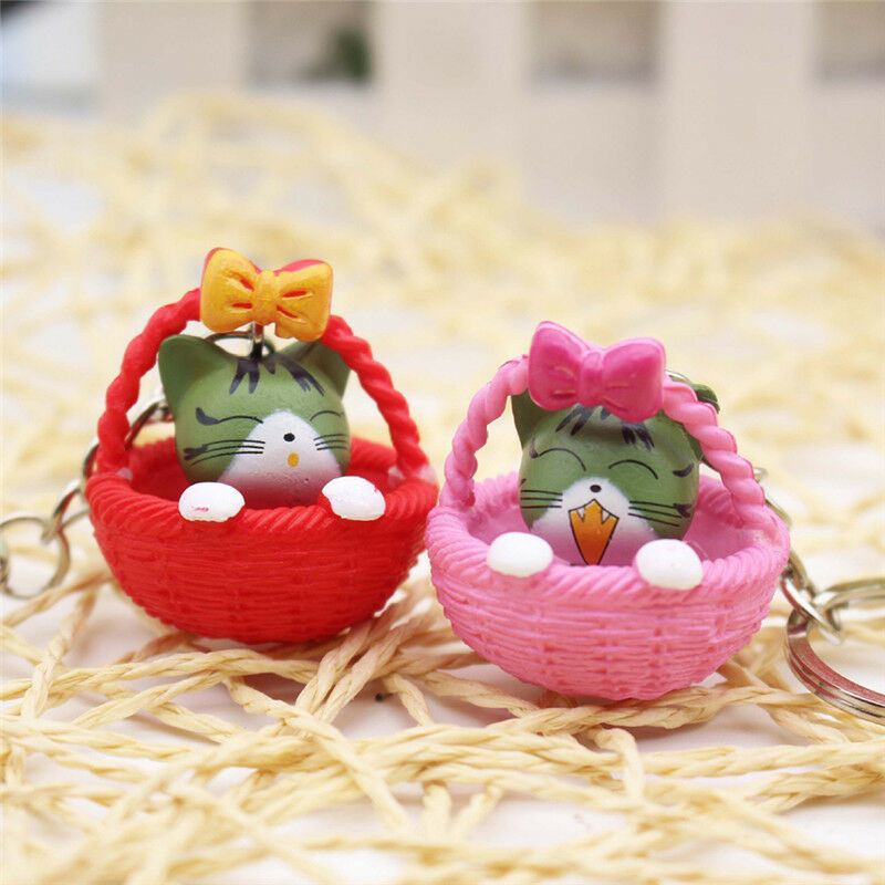 Cartoon Basket Cat  Keychain Pendant Keyring Gift  Bag Purse Key Chain JewelryM&