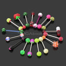 16 pcs Mixed Colors Plastic Balls Steel Barbell Tongue Bar Piercing Jew WPA