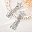 Trendy Elegant Crystal Star Long Tassel Stud Earrings Dangle Drop Jewelry Gift