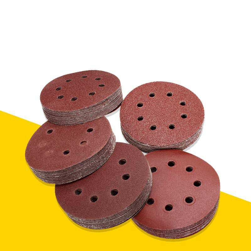 100Pcs/Set 5 Inch 8 Holes Sanding Discs Hook and Loop Sandpaper Backing San E3G1