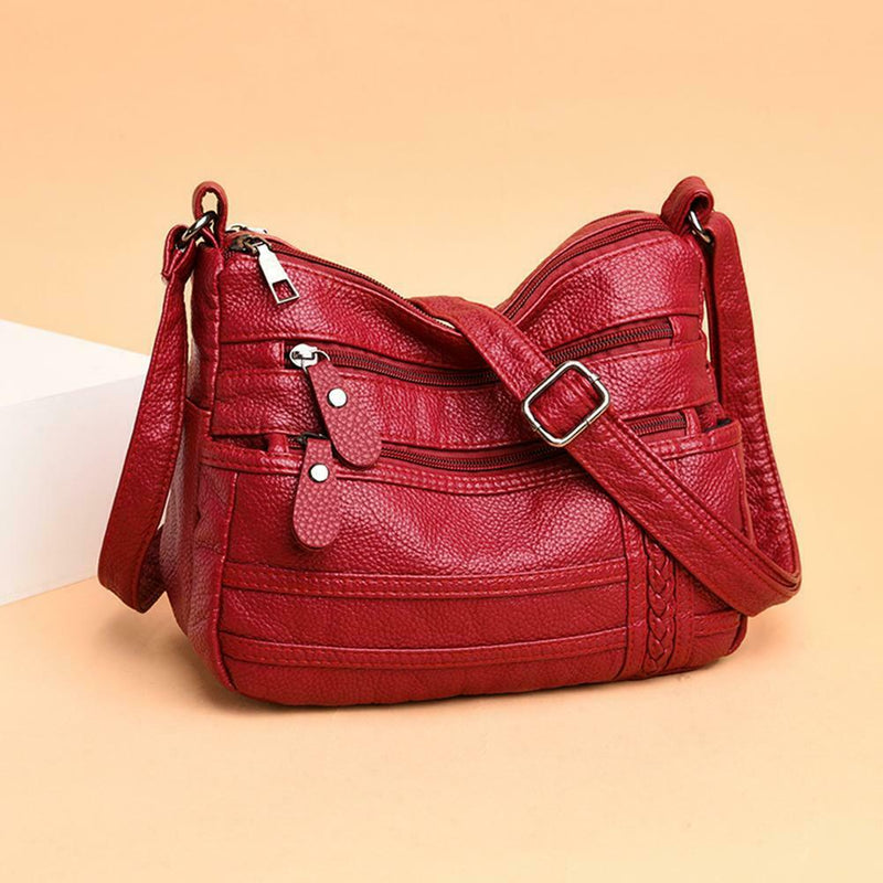 Fashion Messenger Bag Women PU Leather Soft Purse Shoulder Handbag (Red)
