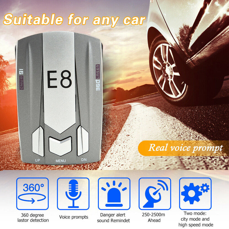 E8 2020 Car Radar Detector English Russian Human Voice Speed Warning X K