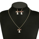 3pcs Christmas Elk Drop Earrings Crystal Pendant Necklace Women Jewelry Set A
