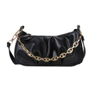 Solid Pleated Women Shoulder Bag PU Clear Chain Crossbody Handbag (Black)