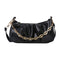 Solid Pleated Women Shoulder Bag PU Clear Chain Crossbody Handbag (Black)