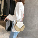 Hex-shape Straw+PU Shoulder Handbags Beach Women Top-handle Bags (White) SN9F