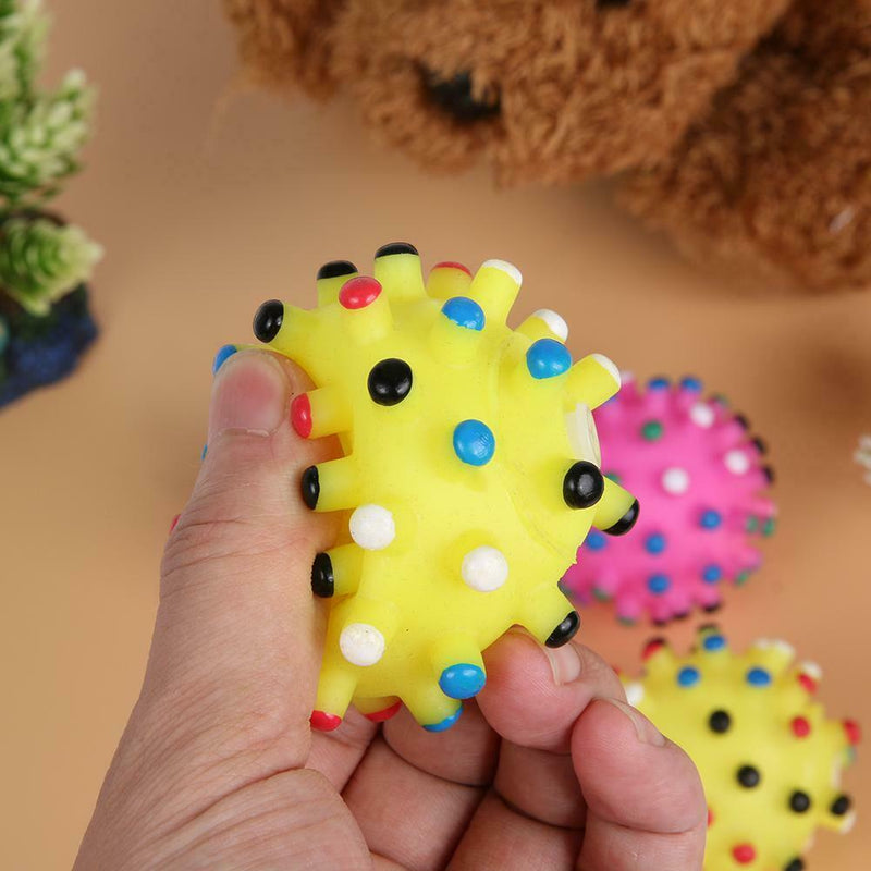 4pcs Small Squeaky Dog Round Soft Rubber Hedgehog Interactive Chew Toys