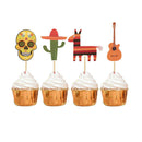 Set of 12 Mexican Fiesta Cake Toppers Cactus Guitar Cupcake Toppers Party