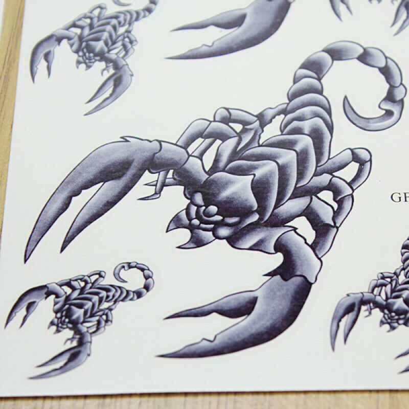 2 Sheet Grey Scorpion Design Temporary Waterproof Tattoos Stickers Body Arts