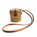Round Woven Bag,Hand Woven Rattan Bag With Leather Strap Braided Women Cros