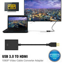 1080P USB 3.0 To HDMI Audio Video Adaptor Converter Cable For PC Windows 7/8/10