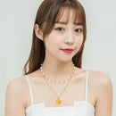 Women Coin Pendant Necklack Titanium Steel 2 Layers Clavicle Chain Jewelry