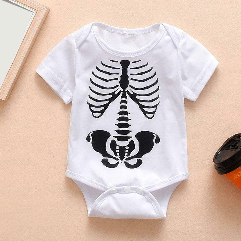 Summer Short Sleeve Baby Bone Print Romper O-neck Solid Jumpsuit (3-6M) A