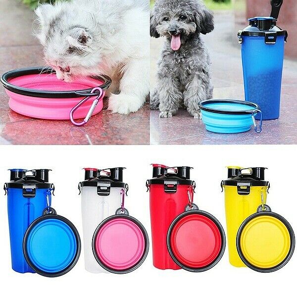 2 In 1 Folding Dogs Cats Feeder Water Food Bottle Outdoor Travel Pet Bowls