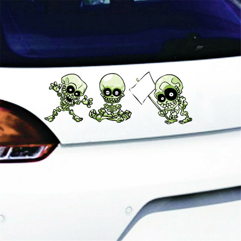 1 Sheet Car Decals Punk Laptop Stickers Funny Cartoon Skeleton F. Cars Removable