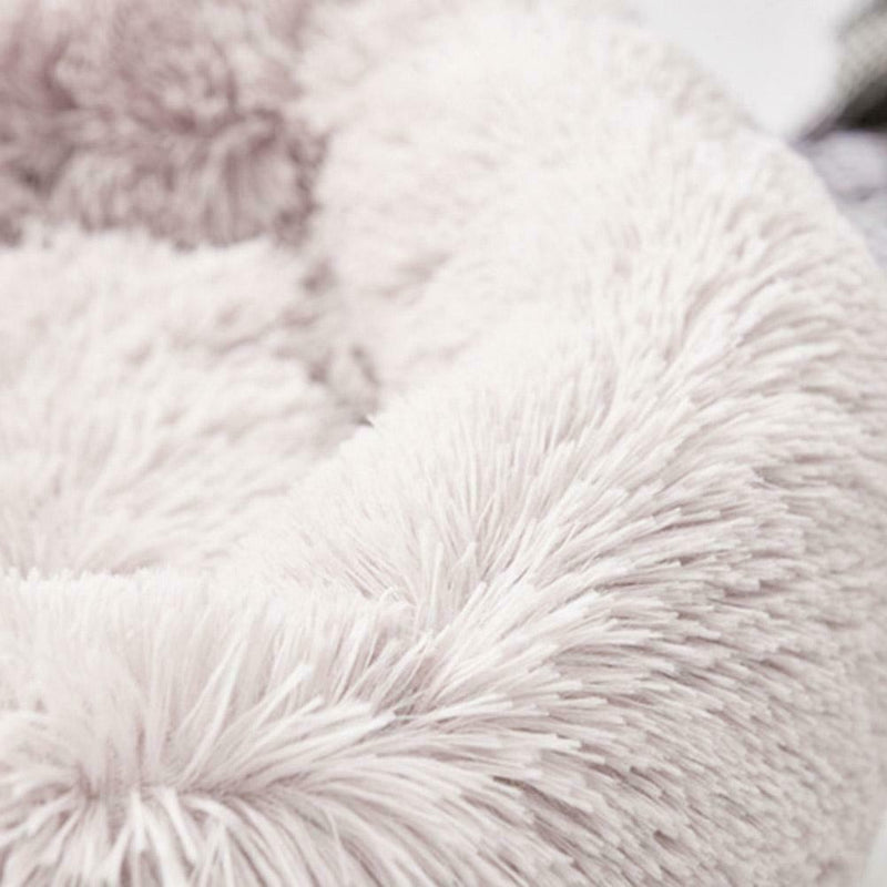 Round Soft Dog Bed Plush Kennel Nest Velvet Folding Pet Mat (Beige M)