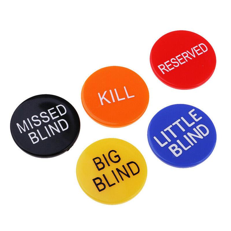 20Pcs BIG BLIND LITTLE BLIND MISSED BLIND KILL RESERVED Plastic Poker Chips