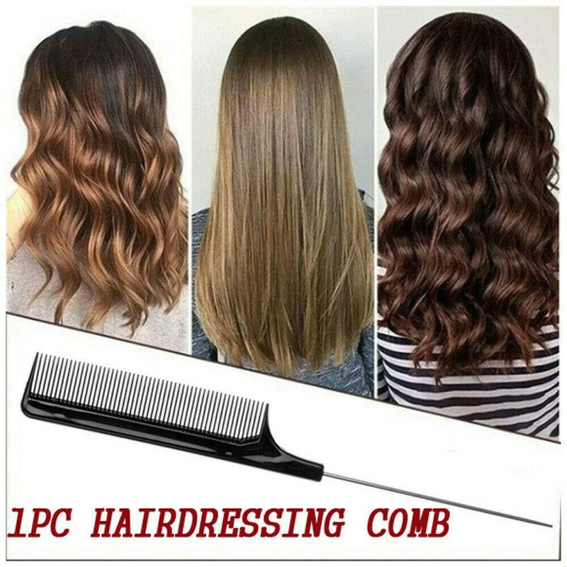 Black 22cm Useful Fine-tooth Metal Pin Hairdressing Hair Style Rat Tail Comb UK^