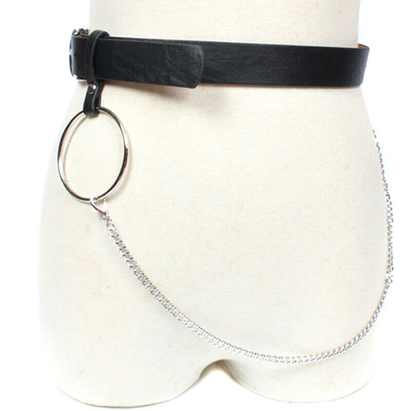 Gothic Chain Belt Circle Hollow Out Punk Unisex Adjustable Leather Buckle B BX