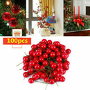 100X Artificial Red Holly Berry Christmas Decor On Wire Bundle Garland Wreath AU