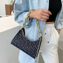Casual Printed Women Handbag Totes PU Chain Underarm Shoulder Bags (Black) A