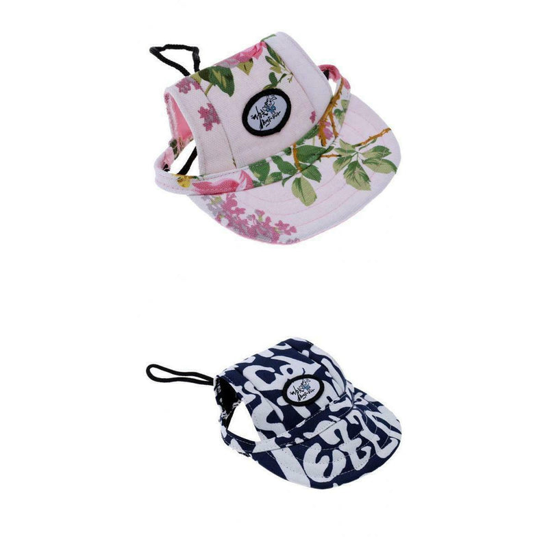 2 pcs Canva Pet Dog Summer Cap Dog Outdoor Sunbonnet Baseball Hat Black White