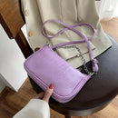 Women Stone Pattern Shoulder Bags PU Leather Chain Purse Handbag (Purple)