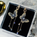 Fashion Crystal Butterfly Drop Tassel Earrings Wedding Jewelry Ear Stud Earrings
