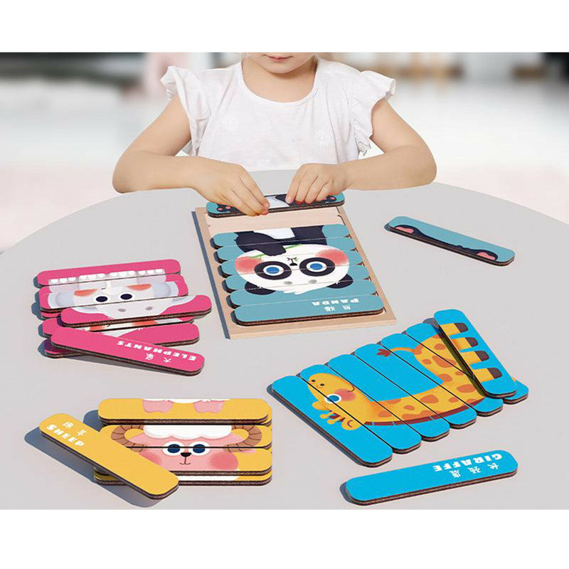 8 Patterns Wooden Puzzle Baby Kids Jigsaw Animal DIY Learning Stacking Toys