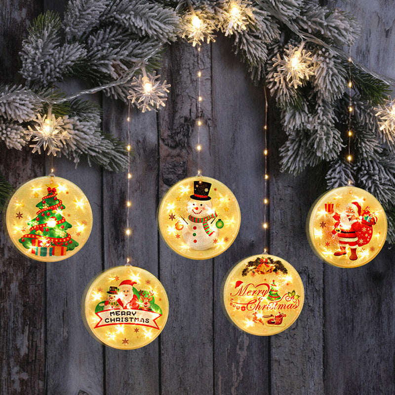 LED Star Christmas Light Hanging Round Santa Claus Fairy Lamp with Suction