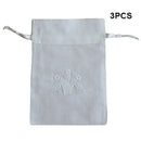 3x Small White Drawstring Gift Bag Cotton Cloth Jewelry Pouch Wedding Embroidery