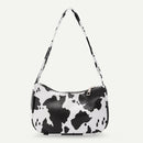 Cow Dot Printed Handbag Women PU Totes Small Underarm Shoulder Bag (White)