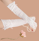 White Ivory Wedding Party Fingerless Pearls Lace Formal Bridal Gloves Long