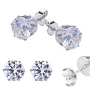Stainless Steel Round Womens Stud Earrings Cubic Zirconia Inlaid 3-8mm 6Pairs 3c