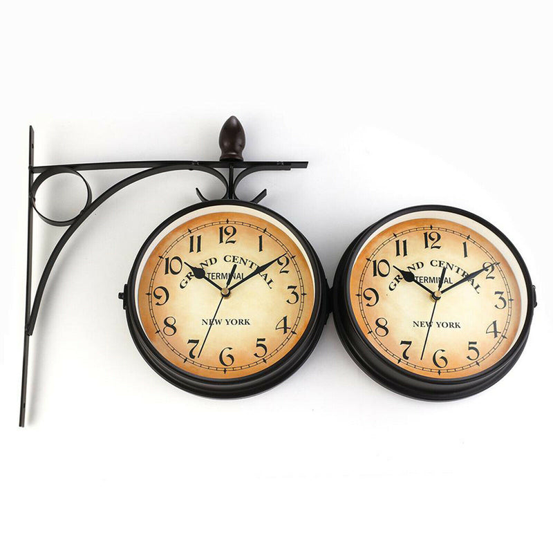 Garden Wall Station Clock Ornament Double Sided Bracket Swivels Clock